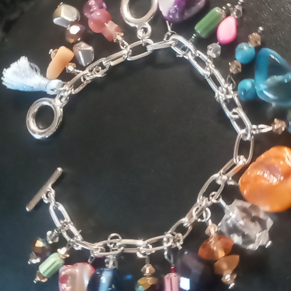 Whimsy Colorful Charm Bracelet. Glass , Stone & Shell. - Picture 3 of 3